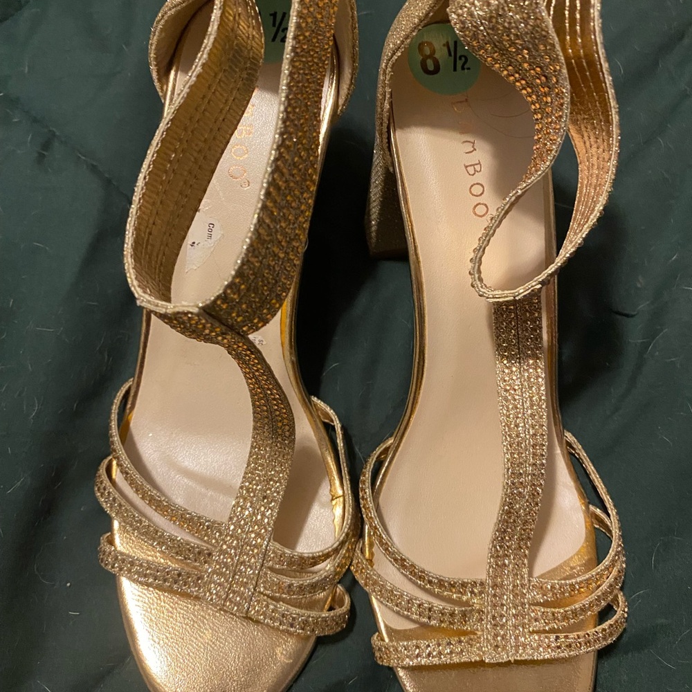 BAMBOO Gold Strappy Heels NWT